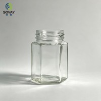 Pot en verre hexagonal mince de 100 ml à col fileté, avec couvercle, pour aliments, idéal pour le beurre de noix et les confitures de fruits