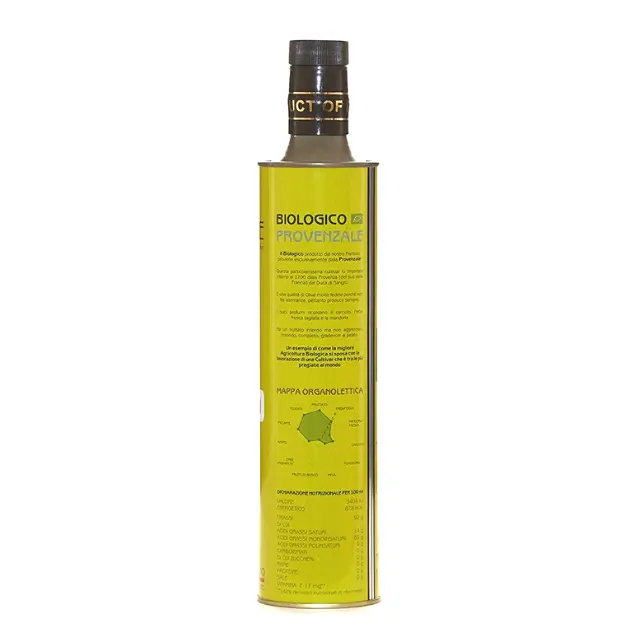 Certification Biologique Qualité Italienne Huile d'Olive Extra Vierge Provençale Extraite à Froid Boîte de 750Ml