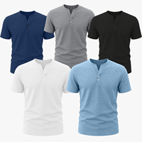 Siap Kirim Kemeja Henley Waffle Sedikit Elastis untuk Pria dengan Lengan Pendek dan Dua Kancing untuk Pakaian Kasual Sehari-hari