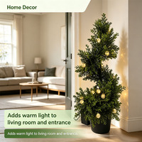 Künstlicher Zypressen-Spiralbaum mit LED-Lichtern H64cm Künstliche Grüne Topfpflanze für Heim Weihnachten Hochzeit Party Garten Veranda Dekoration
