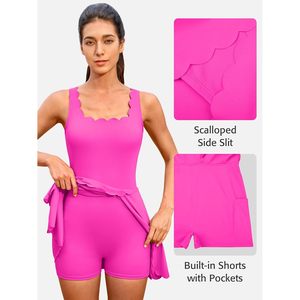 FOXA Women Tennis Dress Built-in Shorts Scalloped Hem Quick Dry Athletic Golf Dress <b>Adjustable</b> <b>Strap</b> Side Slit - Product Image 4