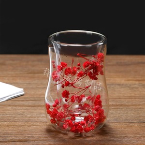 Mug à café en <span class=keywords><strong>verre</strong></span> borosilicate à <span class=keywords><strong>double</strong></span> <span class=keywords><strong>paroi</strong></span> avec fleurs séchées réelles, pour thé au lait, jus, latte, expresso, olive feather - Product Image 3