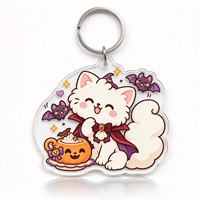 Porte-clés en acrylique personnalisé en usine, thèmes Halloween Kawaii : Chat vampire, Citrouille, Chauve-souris, Boisson, et Breloque de sac transparente style dessin animé, Souvenir de vacances