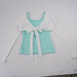 Cárdigan corto de manga larga para mujer con lazo frontal, bolero suave y elástico, cubre-ballet de frente abierto, top casual Y2K - Product Image 6