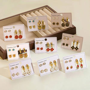 Aço inoxidável banhado a ouro brincos com flor geométrica e coruja design conjunto de jóias das mulheres na moda - Product Image 1