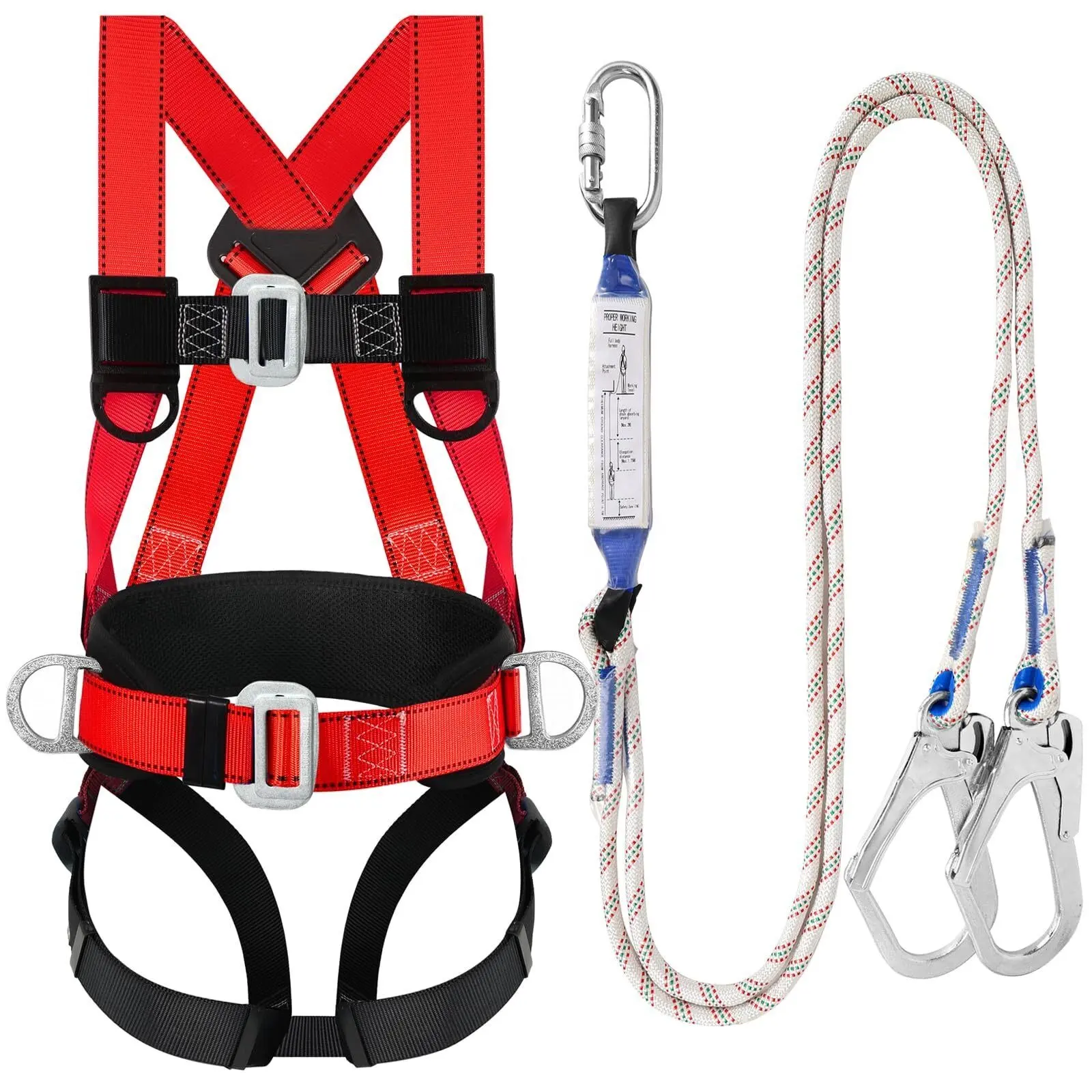 Safety Harness Fall Protection Kit Full Body Roofing harnesses with Shock Absorbing Lanyard