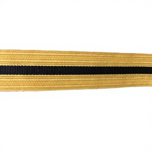 Dada 2 Bar Gold Black Garnitures tressées personnalisées pour uniformes, en maille de strass, lavables, confortables, en matériau bouillon/mylar - Product Image 1