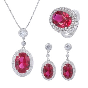 Fashion Statement Jewelry Eco-friendly Copper Oval Cut Imitation Glass Cubic Zirconia Big Red Stone <b>Ring</b> for Women - Product Image 1