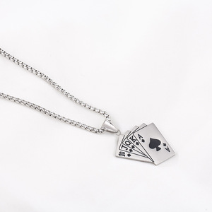 Collar de cadena para suéter yunnique de acero de titanio con diseño de cartas de póker rectas, estilo punk rock unisex, joyería de regalo - Product Image 4