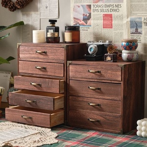 Retro Desktop Storage Cabinet Cosmetic Snacks Sundries Tea Set Tea <strong>Cup</strong> Sideboard Multi-layer Wood Grain Rectangular - Product Image 1