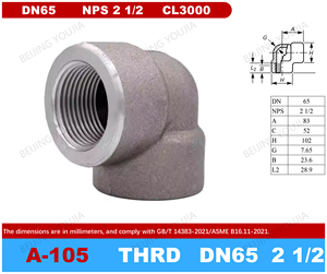 Raccordi per Tubi in Acciaio Forgiato ASTM A105 Personalizzati, Alta Pressione 3000lbs, Filettatura NPT, Gomiti a 90 Gradi, Superficie Liscia DN65 <span class=keywords><strong>NPS</strong></span> <span class=keywords><strong>2</strong></span> 1/<span class=keywords><strong>2</strong></span> - Product Image 2