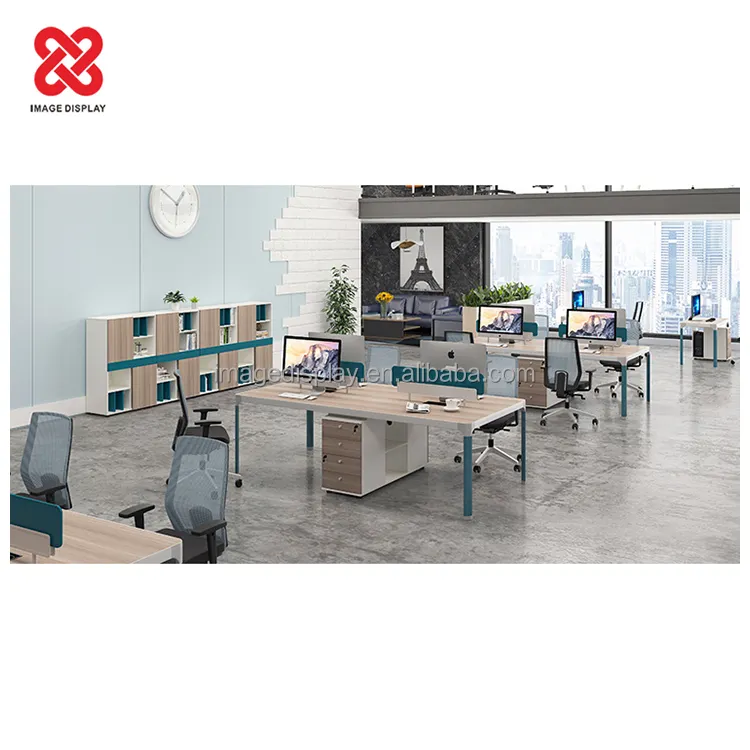 Fabbrica di immagini Design di mobili per ufficio di alta qualità per quattro persone tavolo da ufficio intelligente scrivanie da ufficio modulari in pelle a 4 posti