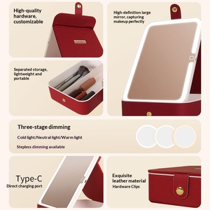 Mini Portable Foldable <strong>Makeup</strong> Case LED Lighted Single-Sided <strong>Mirror</strong> Compact Cosmetic Storage Bag for Purse Travel Quick <strong>Makeup</strong> - Product Image 5