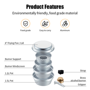 Ensemble de cuisine de camping en aluminium empilable 8 pièces avec réchaud en laiton, batterie de cuisine modulaire pour le camping en randonnée en plein air - Product Image 2