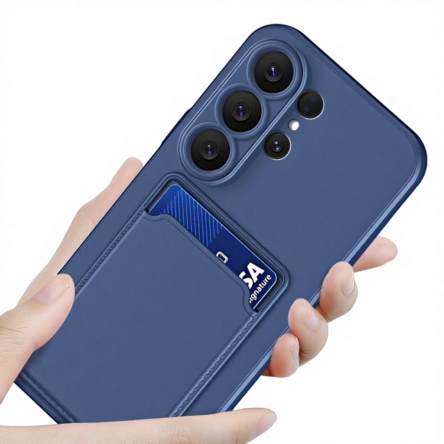 Cross-Border Applicable for S26 Ultra Card-Inserting Phone Case S25 Plus Plain Solid Color S24 Card Holder Full-Body