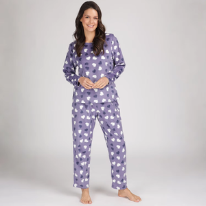 Pijamas de Felpa para Mujer, Estilo <span class=keywords><strong>Polar</strong></span>, Manga Larga, Estampado de Corazón, para Otoño y Primavera, Proveedor Directo de Fábrica - Product Image 1
