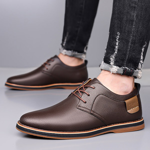 Chaussures en cuir décontractées pour hommes, bout rond, à lacets, noir, marron, cuir souple, grandes tailles 47 48, chaussures bateau tendance pour jeunes - Product Image 4