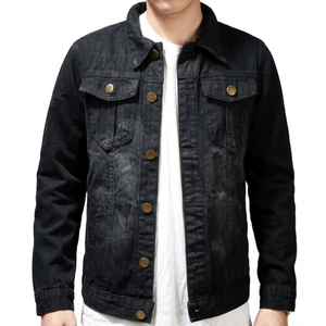 Chaqueta Vaquera Negra Vintage para Hombre, Corte Ajustado, con Patrón de Letras en el Frente, 100% Algodón, Impermeable y Transpirable, para Primavera - Product Image 1