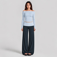 Ensemble de sport respirant color-block à manches longues avec taille repliée pour la course en extérieur, le Pilates, le fitness et le yoga