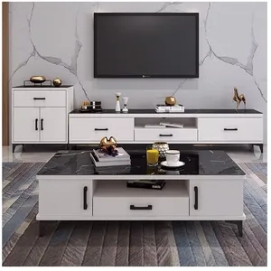 White And Gold TV Stand MDF Living Room TV Cabinet Furniture Extendable Coffee Table with Lifting Mechanism