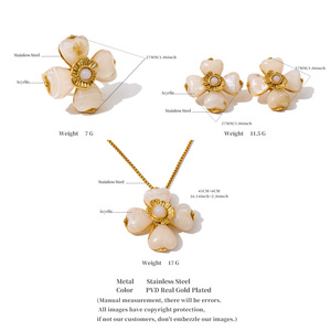 JINYOU 2783ヴィンテージアクリル花びらステンレスリングイヤリング金メッキ花ペンダントネックレスジュエリーセットギフト用 - Product Image 6