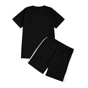 Custom <b>Black</b> Solid Spandex/Polyester Soft Shell T-Shirt Shorts Set <b>Boys</b> Casual Two-Piece Outfit Knitted Fabric Short Sleeve - Product Image 2