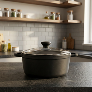 Olla Holandesa Premium de Hierro Fundido con Tapa de Vidrio, Apta para Horno, Antiadherente, con Asa de Acero Inoxidable para Gas e Inducción - Product Image 3