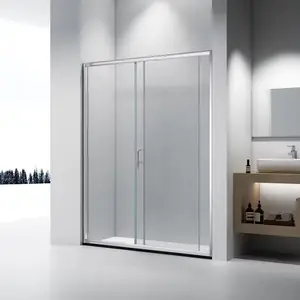 Stainless Steel Handle Sliding Shower Door Fluted Glass Shower Door Small Space 1.70 Sliding Shower Door