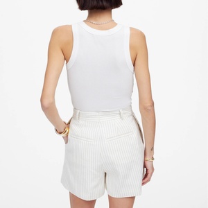 Ensemble de costume pour femme en lin uni élégant de style nouveau OEM/ODM, veste longue avec short, formel, pour le bureau, à rayures - Product Image 5