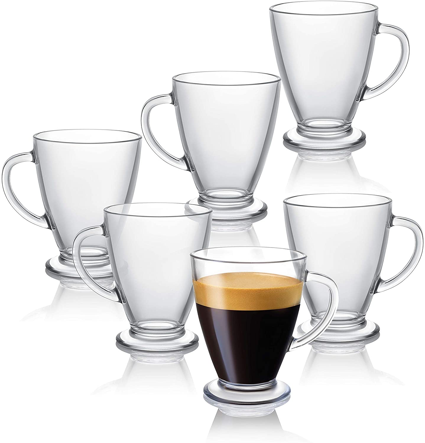 Clear Glass Coffee Cups 16 Oz with Handles for Hot Beverages - Cappuccino,  Latte, Big Tea Cup. Crystal Clear Glass Cups,