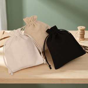 Custom Cotton Drawstring <b>Bag</b> <b>Mini</b> Size White Beige <b>Black</b> Gift Pouch With Logo Print For Packaging - Product Image 1