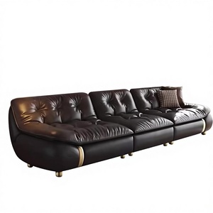 Divano Moderno <span class=keywords><strong>Minimalista</strong></span> di Lusso in Pelle di Vacchetta, Monoposto Multifunzionale, Schiuma ad Alta Resilienza, Colore Crema, per Piccoli Soggiorni - Product Image 1