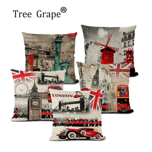 Fundas de cojín decorativas vintage, funda de cojín rosa con flores de Londres y París para sofá, hogar, coche personalizado - Product Image 1