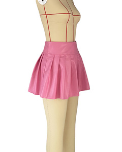 A Line Ladies Fashion Trendy <strong>Skirt</strong> Latest Sexy Solid <strong>Pink</strong> Color PU Leather <strong>Pleated</strong> Mini Womens <strong>Skirts</strong> - Product Image 3