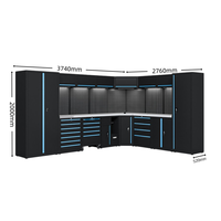 Nouveau système d'armoires de garage/établis combinés en acier bleu et noir, grand format, professionnel, en métal, pour rangement et poste de travail