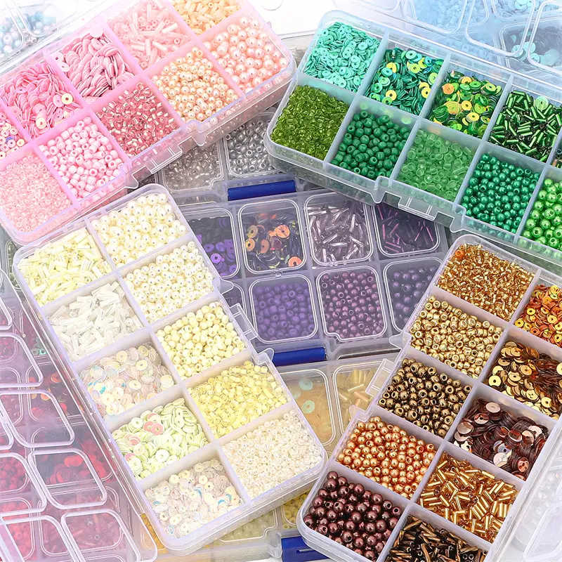 Mix Color Charm Czech Glass Seed Beads Kit with Sequins Imitation Pearls Beads for Jewelry Making DIY Bracelet Necklace Supplies