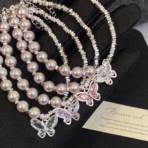 <span class=keywords><strong>Pulsera</strong></span> de Mariposa con Cuentas Coloridas de Circonio Incrustado con Fragmentos de Plata y Perlas de Imitación de Rosa, Exquisita y Ligera, de Lujo para Mujer - Product Image 1