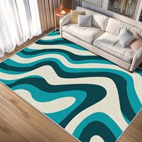 Maßgefertigter Großer Blauer Kunstkaschmir-Teppich Maschinengefertigt Waschbar Wohnzimmer Mid-Century Retro Gemustert Innenbereich Teppich Weich Rutschfest