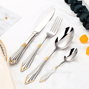 Baroque 18/10 thép không gỉ gương vàng <span class=keywords><strong>Flatware</strong></span> Bạc <span class=keywords><strong>Set</strong></span> nhà hàng cổ điển thiết lập dao kéo với dày xử lý - Product Image 2