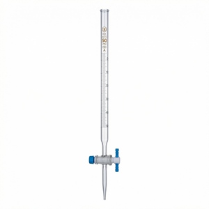 บิวเรตแก้วโบโรซิลิเกตเกรด A ขนาด 50 มล. พร้อมจุกปิด PTFE สีน้ำเงิน สำหรับงานวิทยาศาสตร์เคมีในห้องปฏิบัติการ - Product Image 1