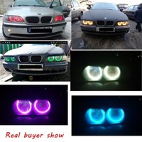 Feux de jour LED pour voiture avec guide de lumière, télécommande colorée, changement de couleur, Angel Eye, E39 E46 131 80mm, lentille Devil Eye