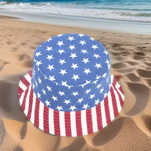 New Trend Cotton Travel Duck Bucket Hats Custom Two-Tone Logo with American Multi-Flag Hippie Inspired Indigo Wholesale