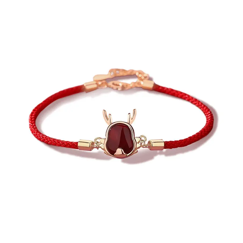 Rinhoo Chinois Année du Dragon Bracelet Chanceux Rouge Perle Bénédiction Pendentif Bracelet Femmes Valentine Zodiaque Constellations Bijoux