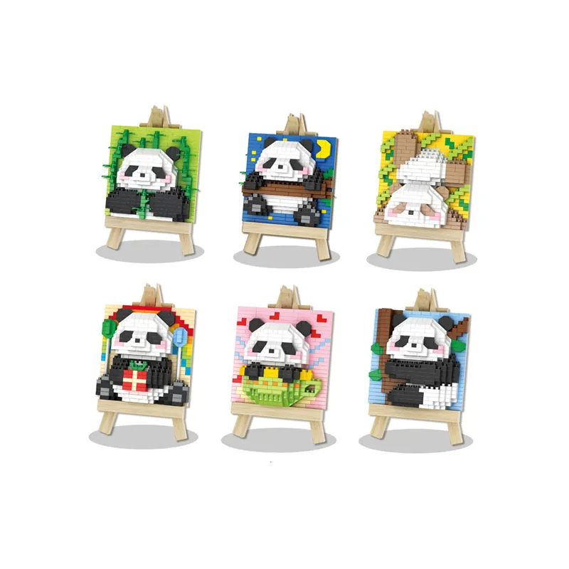 Nieuwkomers Collectie Geassembleerd 3d Model Mini Bakstenen Panda Ezel Schilderij Micro Bouwsteen Speelgoed Voor Kind Cadeau