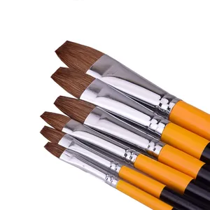 Lot de 6 pinceaux plats en poils de belette, manche court en bouleau, pour peinture à l'huile, aquarelle, artisanat et art acrylique – Fournitures d'art - Product Image 1