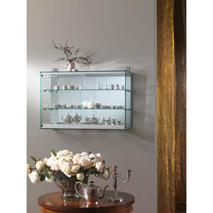 Armoire murale en verre moderne de 80 cm de large et 55 cm de haut avec miroir au dos et deux étagères pour l'exposition dans le salon - Product Image 1