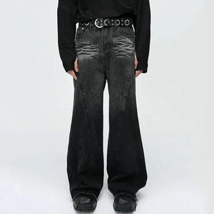 Jeans Negros Personalizados al por Mayor para Hombre, Estilo Urbano Hip Hop, con Dobladillo sin Rematar, Holgados, Lavado a la Piedra, Corte Recto, Jeans Personalizados para Hombre - Product Image 2