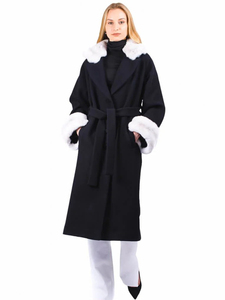 Abrigo Largo de Cachemira 100% con Ribete de Piel de <span class=keywords><strong>Chinchilla</strong></span> <span class=keywords><strong>Negra</strong></span>, Mangas Largas y Transpirables, con Cuello y Puños de Piel de <span class=keywords><strong>Chinchilla</strong></span> - Product Image 3