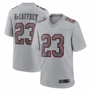 Original 1:1 Men's Christian McCaffrey Cinza Atmosfera Moda Futebol Americano Jersey Futebol Uniformes