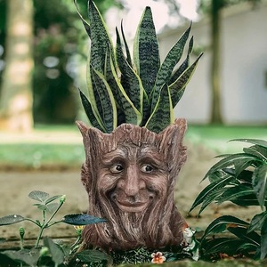 Resin <b>Tree</b> Stump Old Man Face Flower <b>Pot</b> Novelty Planter Outdoor Garden Desktop Decor Gift - Product Image 1